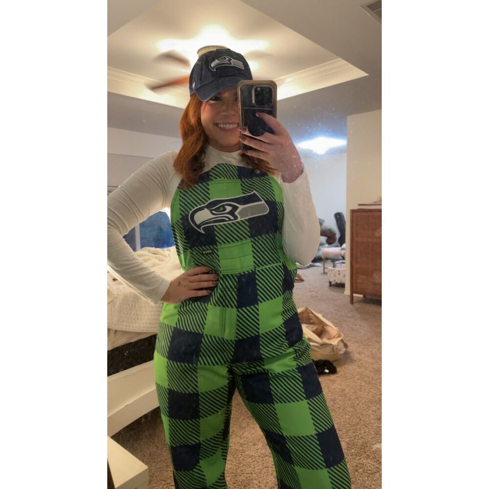 Seattle Seahawks Women's Plaid Bib Overalls